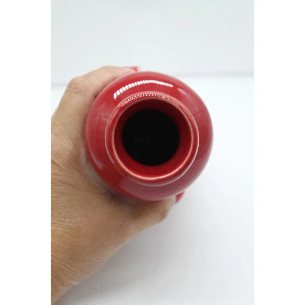 Modern Farhmhouse Vibrant Glossy Scarlet Red Ceramic Bottle Shape Vase 7.5